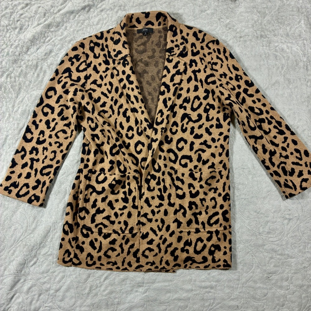 J.Crew Sophie Sweater Knit Blazer Leopard Size S Wool Preppy Professional Work